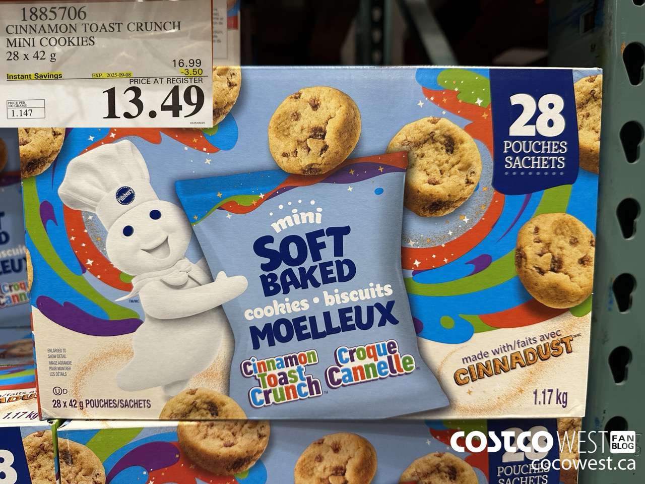 1885706 CINNAMON TOAST CRUNCH MINI COOKIES 28 X 42G ($3.50 INSTANT SAVINGS EXPIRES ON 2025-09-08) $13.49