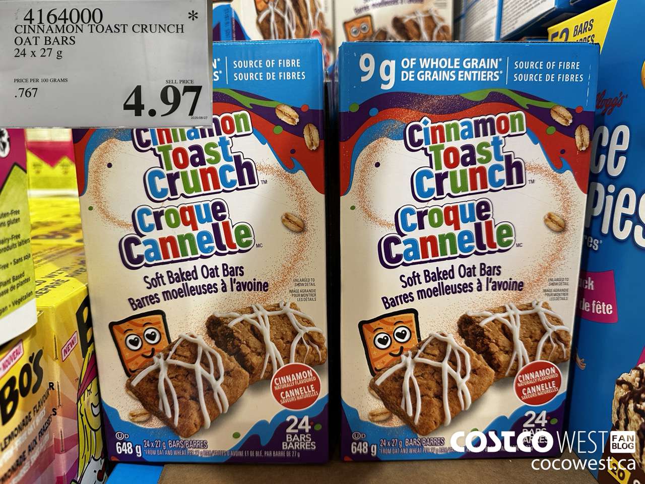 4164000 CINNAMON TOAST CRUNCH OAT BARS 24 X 27G $4.97