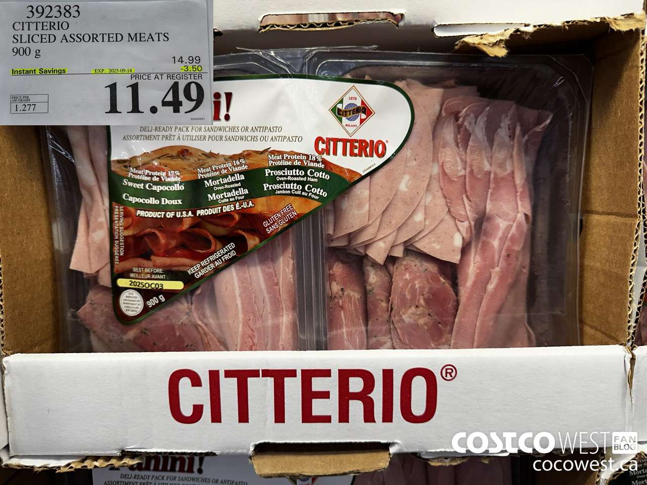 392383 CITTERIO PANINI! SLICED ASSORTED MEATS 900 g ($3.50 INSTANT SAVINGS EXPIRES ON 2025-09-14) $11.49