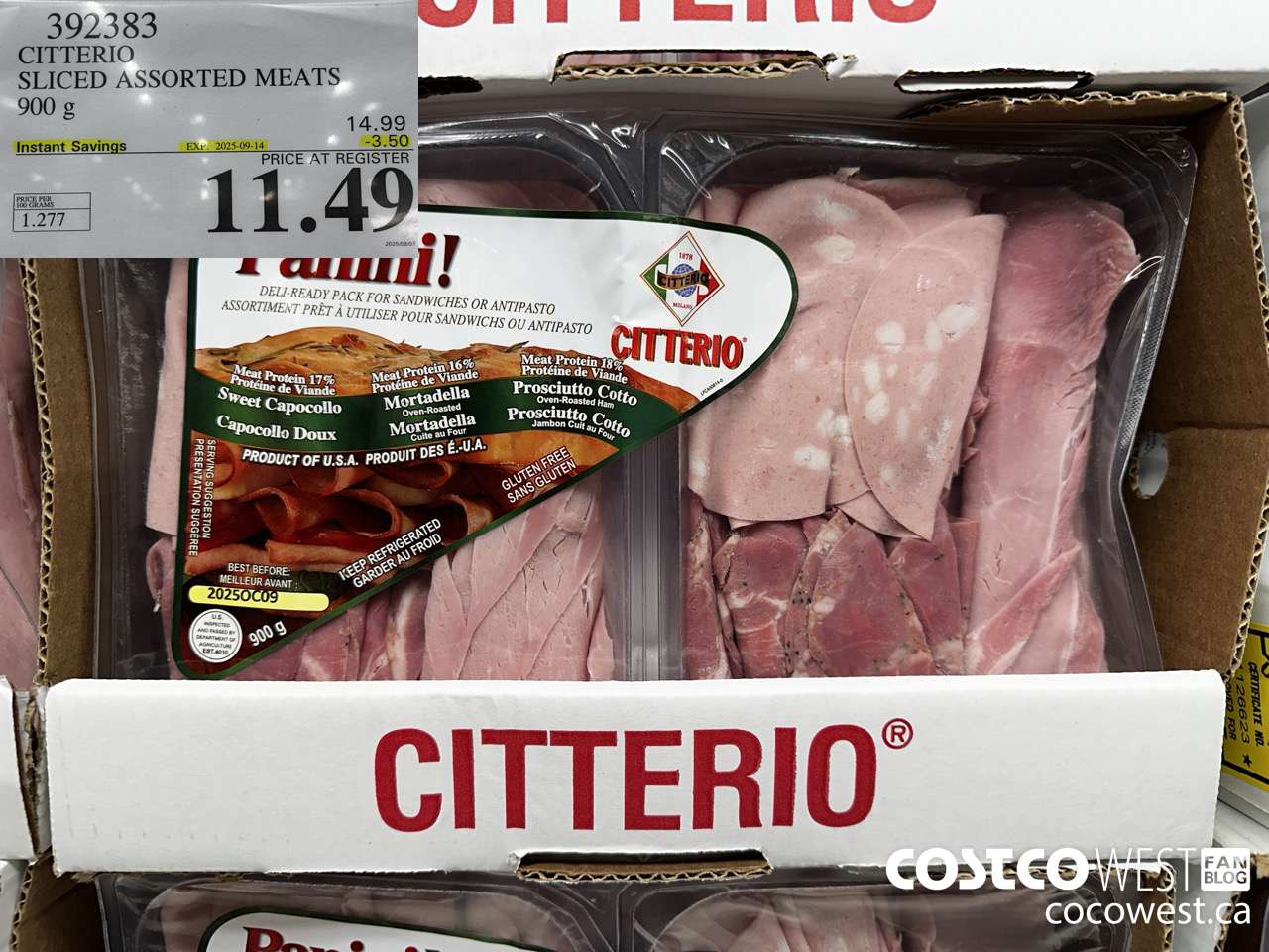 392383 CITTERIO PANINI! SLICED ASSORTED MEATS 900 g ($3.50 INSTANT SAVINGS EXPIRES ON 2025-09-14) $11.49