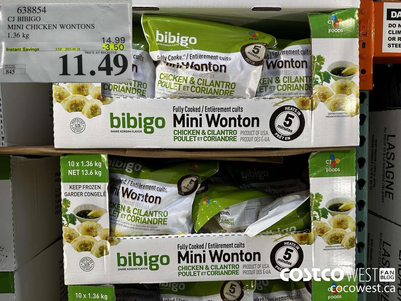 638854 CJ BIBIGO MINI CHICKEN WONTONS 1.36 KG ($3.50 INSTANT SAVINGS EXPIRES ON 2025-09-28) $11.49