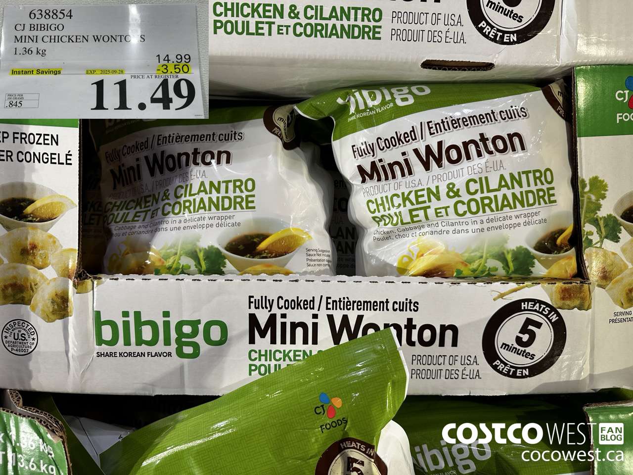 638854 CJ BIBIGO MINI CHICKEN WONTONS 1.36 KG ($3.50 INSTANT SAVINGS EXPIRES ON 2025-09-28) $11.49