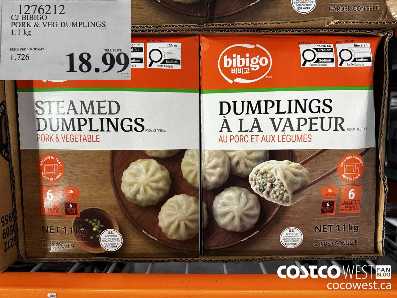 1276212 CJ BIBIGO PORK & VEG DUMPLINGS 1.1KG $18.99