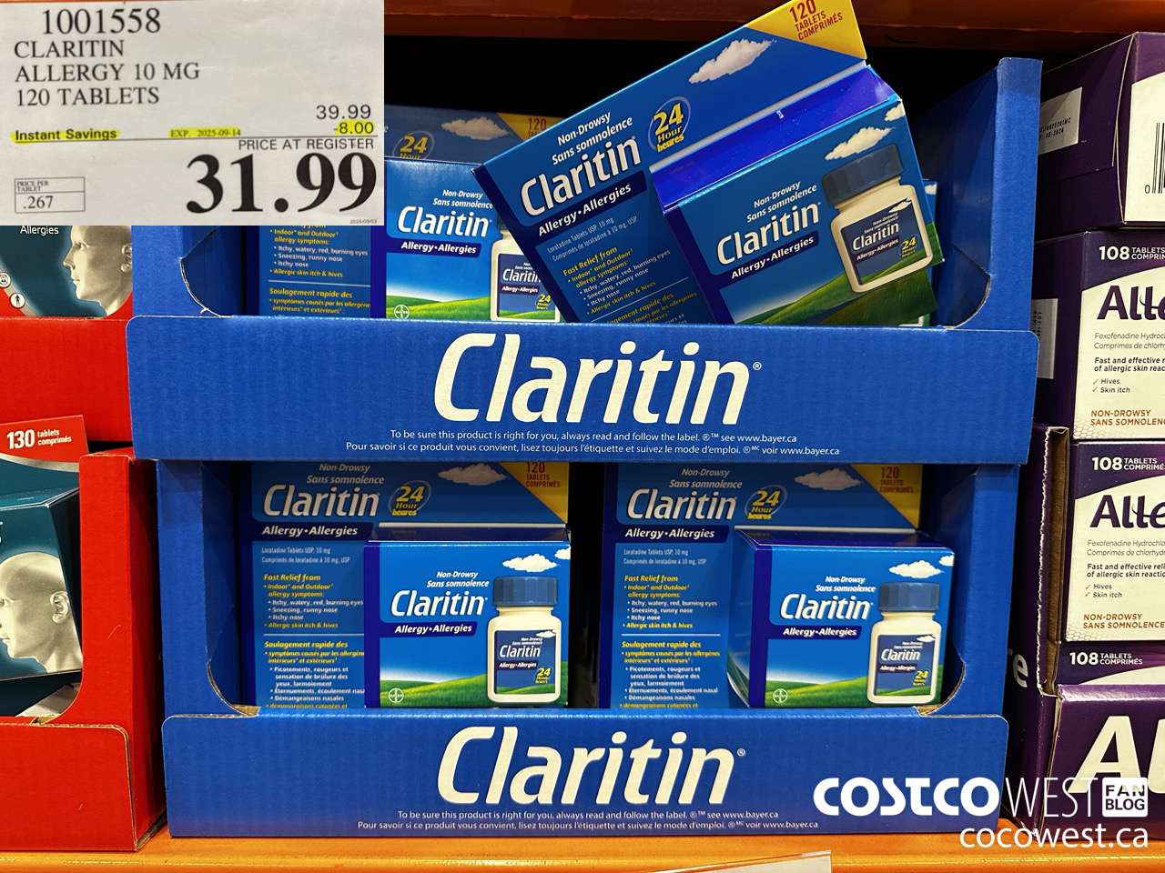 1001558 CLARITIN ALLERGY 10MG 120 TABLETS ($8.00 INSTANT SAVINGS EXPIRES ON 2025-09-14) $31.99