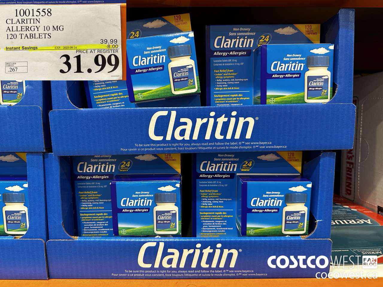 1001558 CLARITIN ALLERGY 10MG 120 TABLETS ($8.00 INSTANT SAVINGS EXPIRES ON 2025-09-14) $31.99