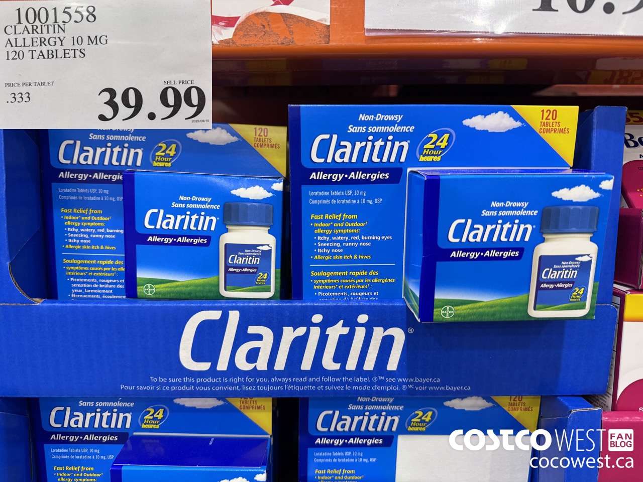 1001558 CLARITIN ALLERGY 10MG 120 TABLETS $39.99