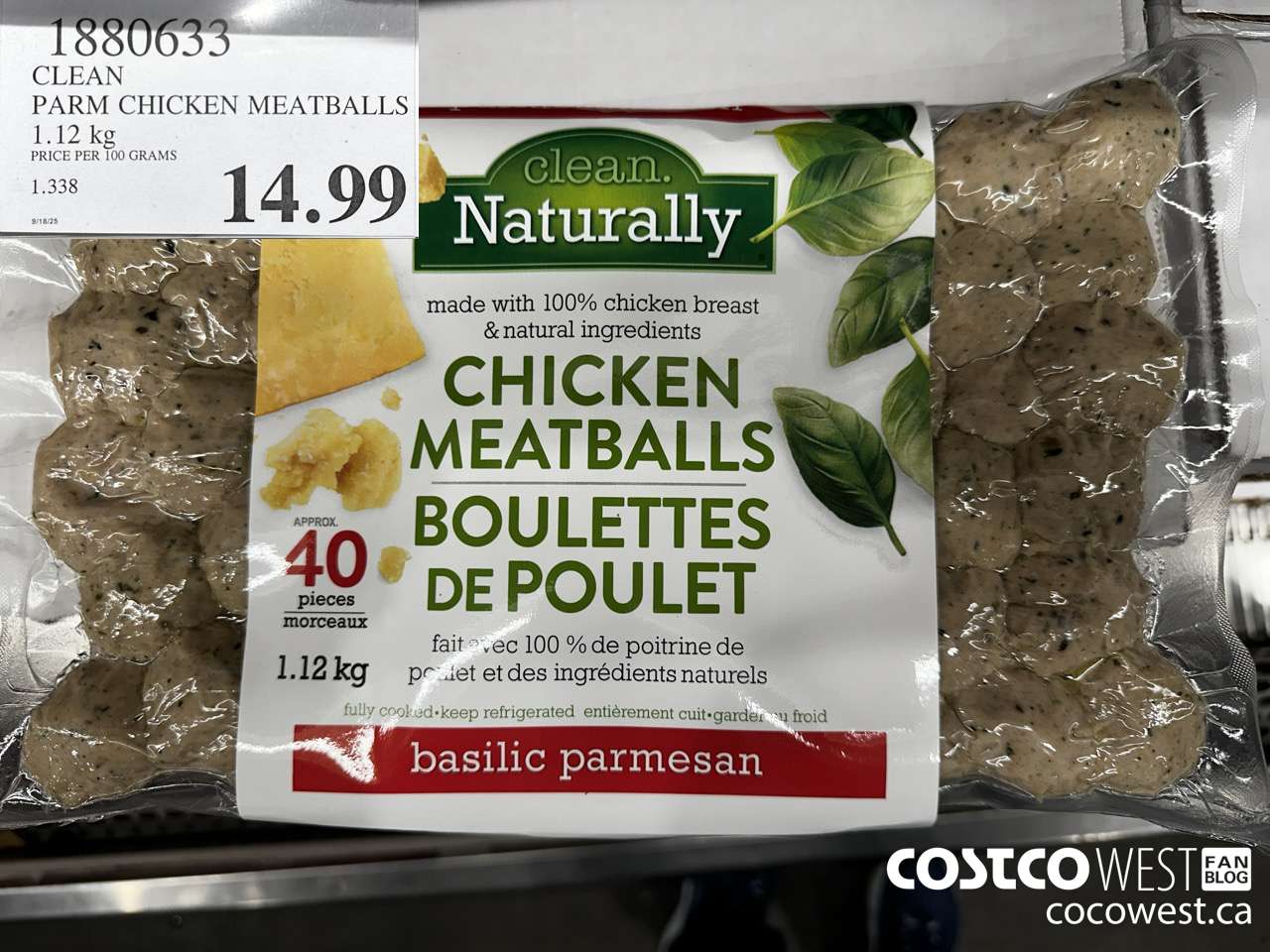 1880633 CLEAN PARM CHICKEN MEATBALLS 1.12KG $14.99