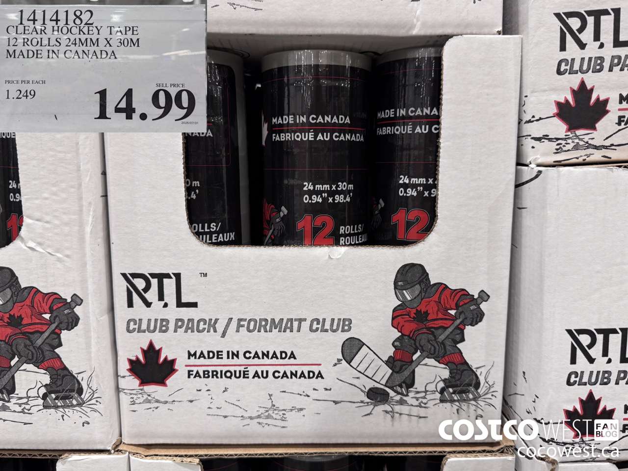 1414182 CLEAR HOCKEY TAPE 12 ROLLS 24MM X 30M MADE IN CANADA $14.99