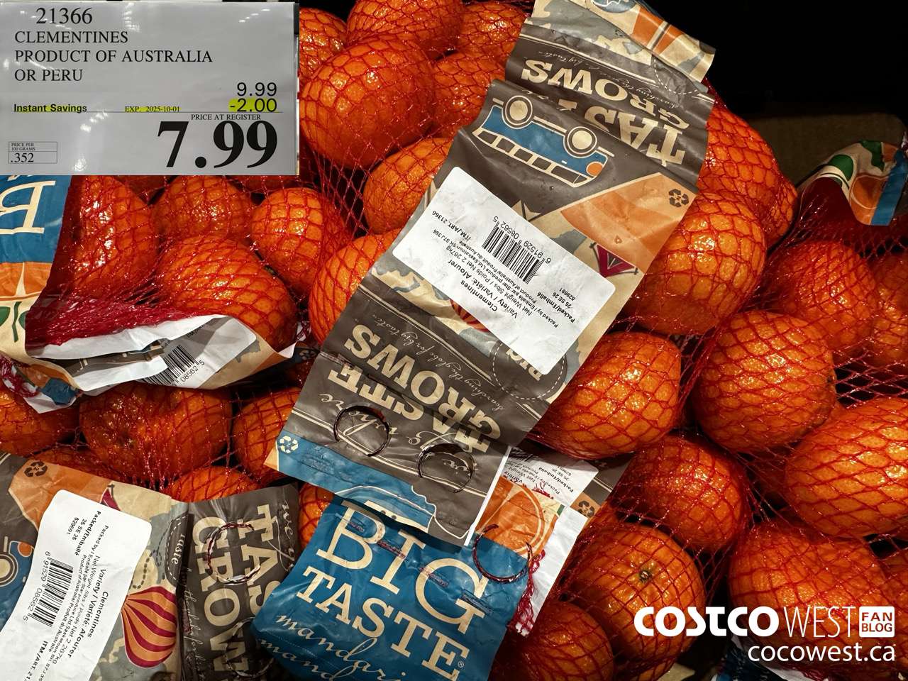 21366 CLEMENTINES PRODUCT OF AUSTRALIA OR SOUTH AFRICA ($2.00 INSTANT SAVINGS EXPIRES ON 2025-10-01) $7.99