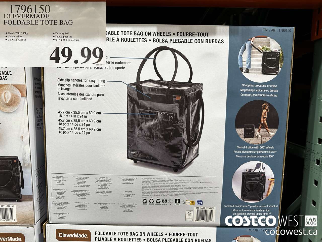 1796150 CLEVERMADE FOLDABLE TOTE BAG $49.99