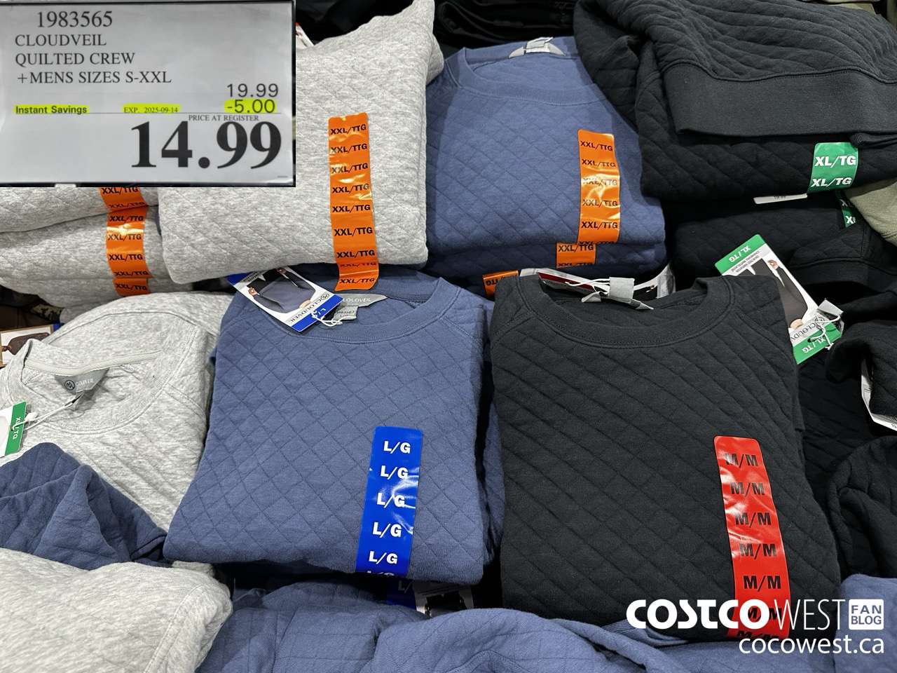 1983565 CLOUDVEIL QUILTED CREW MENS SIZES S-XXL ($5.00 INSTANT SAVINGS EXPIRES ON 2025-09-14) $14.99