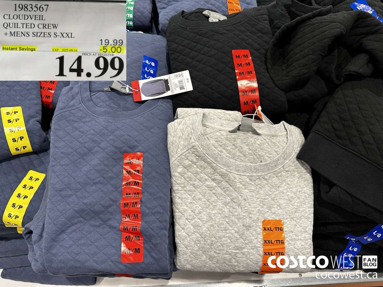 1983567 CLOUDVEIL QUILTED CREW MENS SIZES S-XXL ($5.00 INSTANT SAVINGS EXPIRES ON 2025-09-14) $14.99