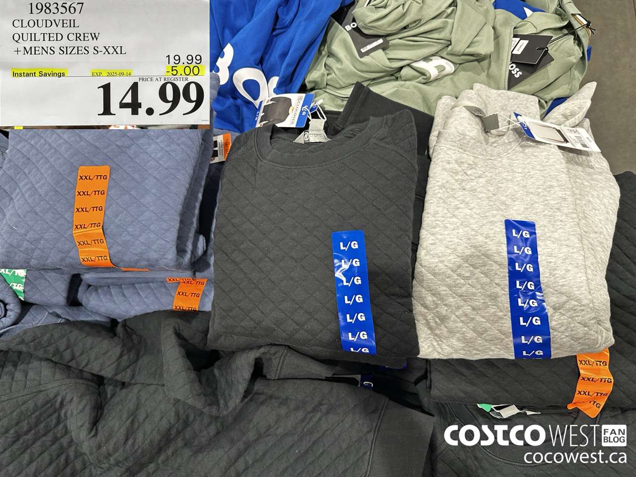 1983567 CLOUDVEIL QUILTED CREW MENS SIZES S-XXL ($5.00 INSTANT SAVINGS EXPIRES ON 2025-09-14) $14.99