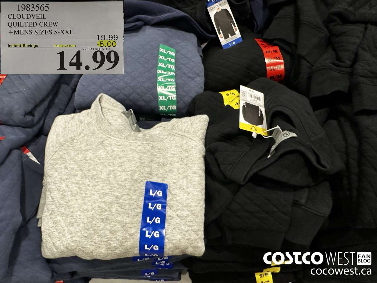 1983565 CLOUDVEIL QUILTED CREW MENS SIZES S-XXL ($5.00 INSTANT SAVINGS EXPIRES ON 2025-09-14) $14.99