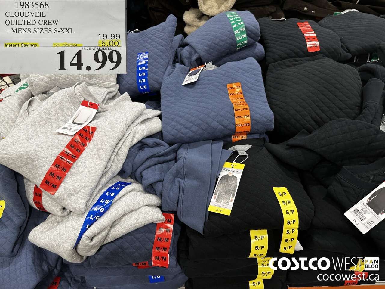 1983568 CLOUDVEIL QUILTED CREW MENS SIZES S-XXL ($5.00 INSTANT SAVINGS EXPIRES ON 2025-09-14) $14.99