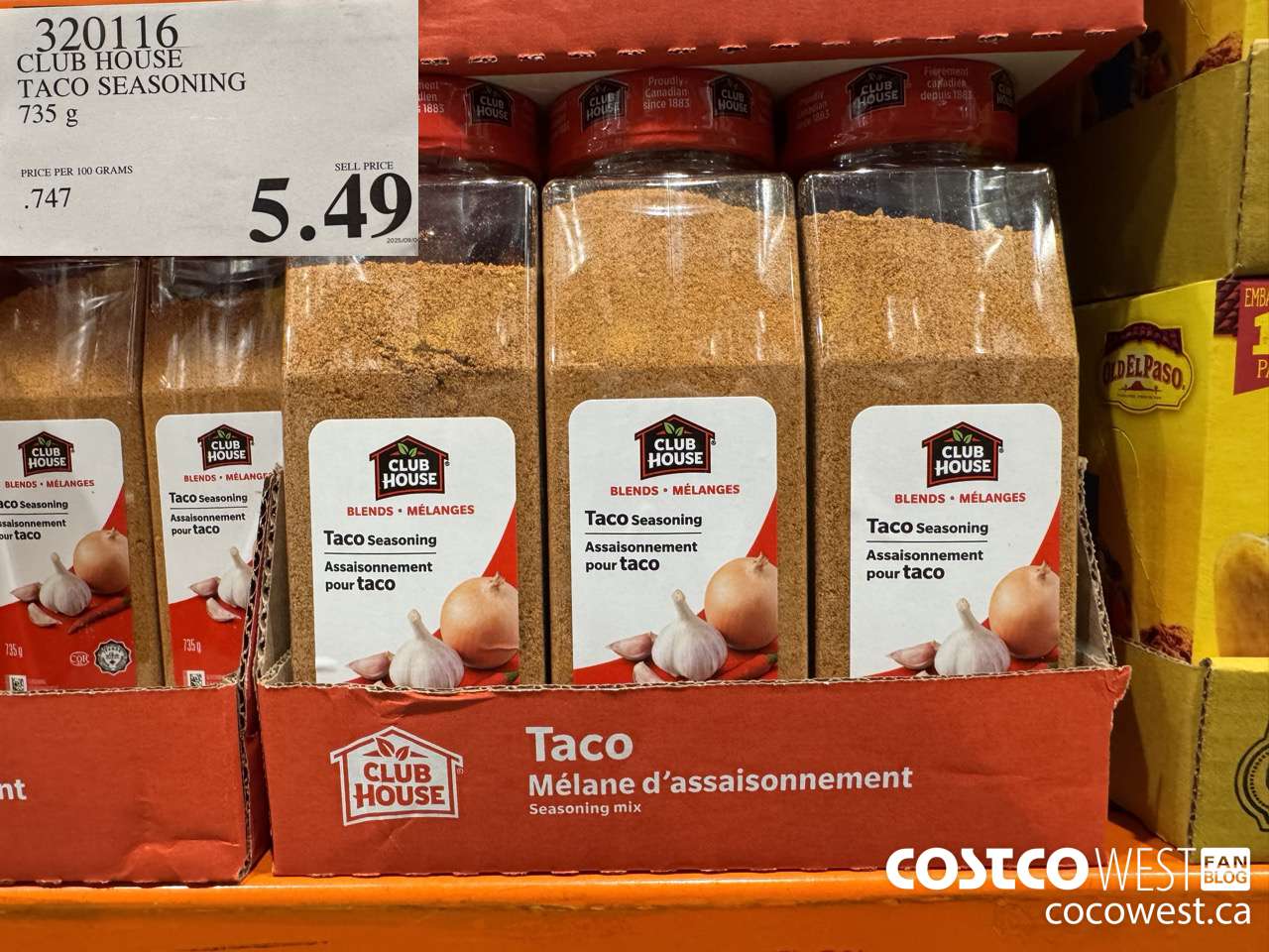 320116 CLUBHOUSE TACO SEASONING 735 g $5.49