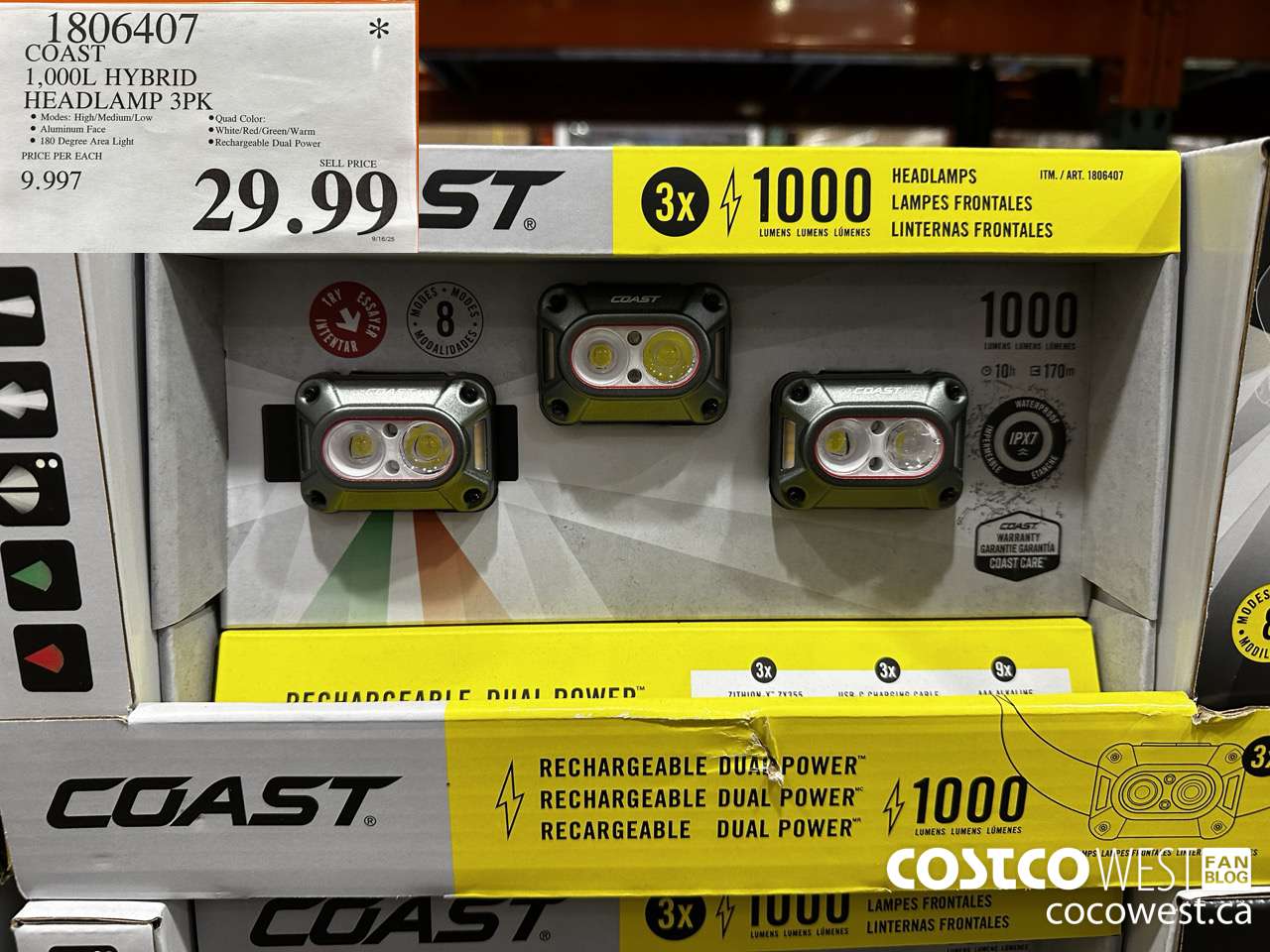 1806407 COAST 1,000L HYBRID HEADLAMP 3PK $29.99