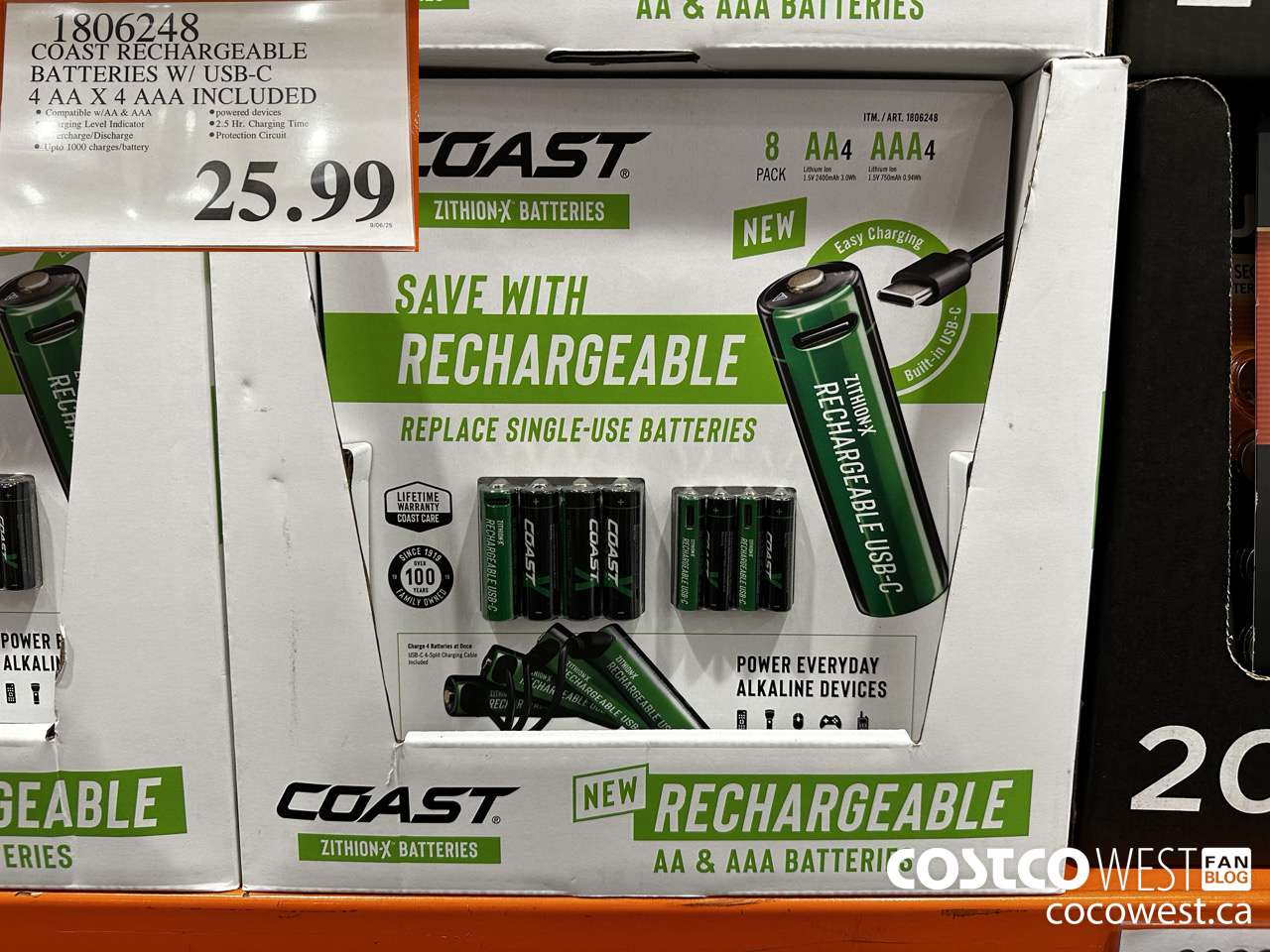 1806248 COAST RECHARGEABLE BATTERIES W/ USB-C 4 AA X 4 AAA INCLUDED $25.99