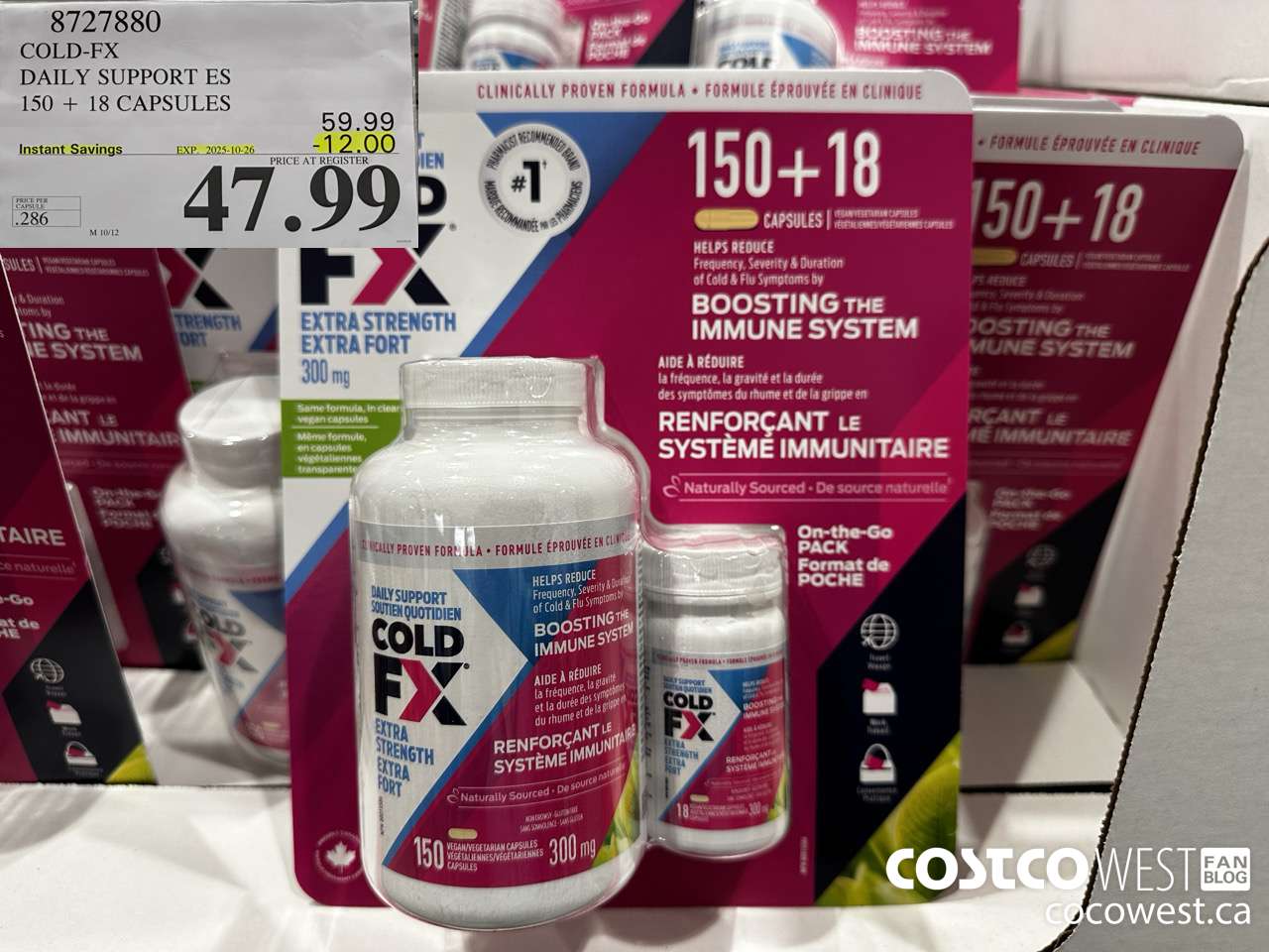 8727880 COLD-FX EXTRA STRENGTH DAILY DEFENSE 150 + 18 CAPSULES ($12.00 INSTANT SAVINGS EXPIRES ON 2025-10-26) $47.99