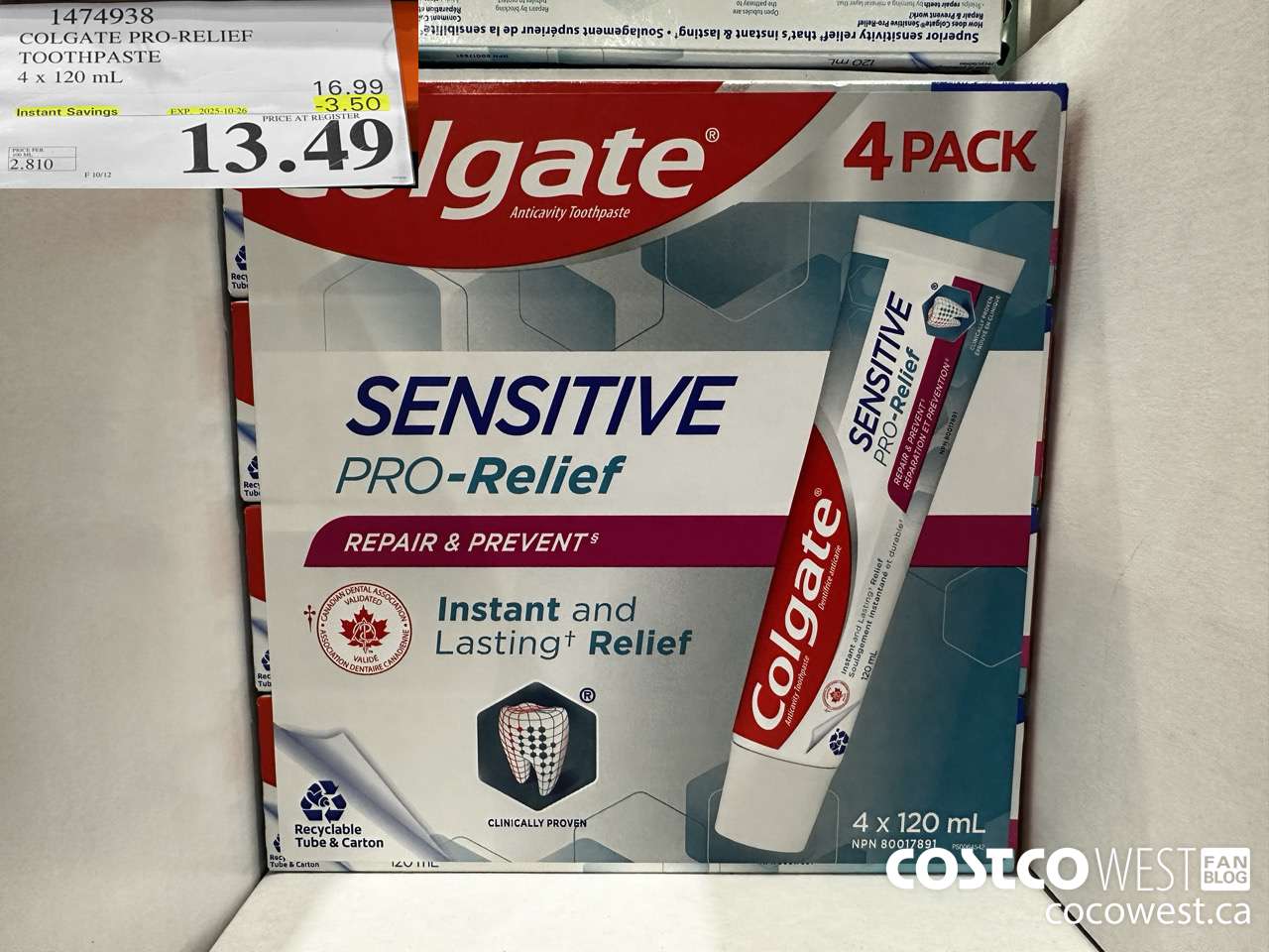 1474938 COLGATE PRO-RELIEF TOOTHPASTE 4 x 120 mL ($3.50 INSTANT SAVINGS EXPIRES ON 2025-10-26) $13.49