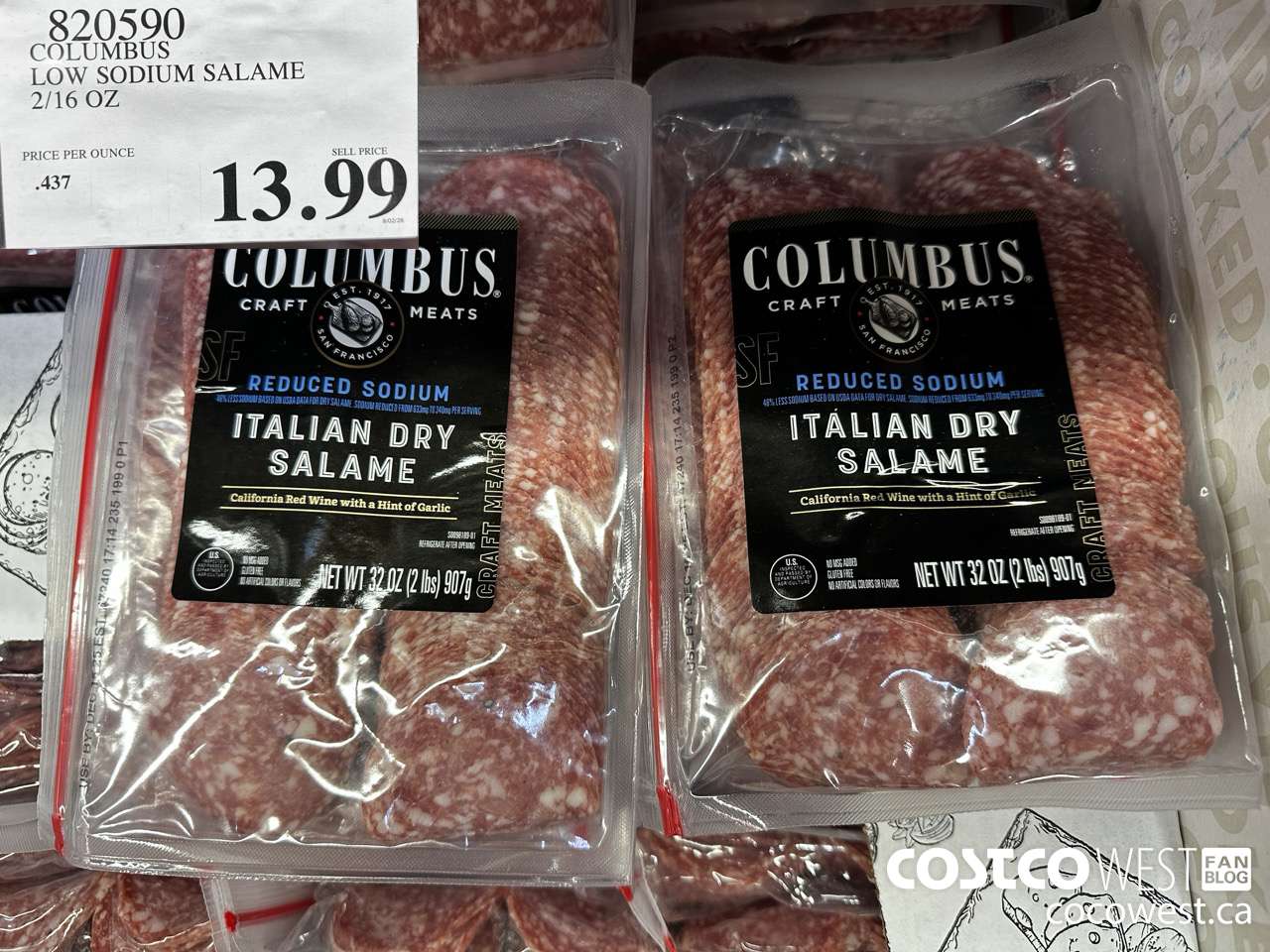 820590 COLUBUS LOW SODIUM SALAME 2/16 OZ $13.99