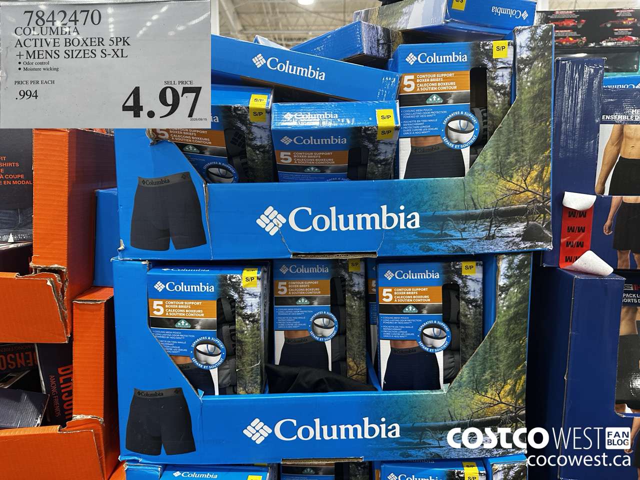 7842470 COLUMBIA ACTIVE BOXERS 5PK MENS SIZES S-XL $4.97