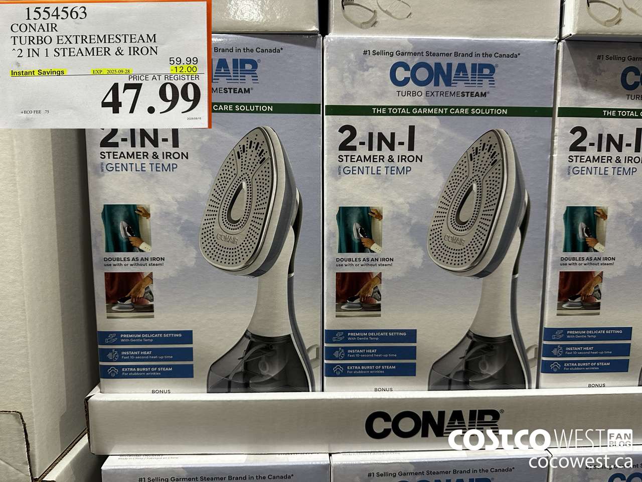 1554563 CONAIR TURBO EXTREMESTEAM 2 IN 1 STEAMER & IRON ($12.00 INSTANT SAVINGS EXPIRES ON 2025-09-28) $47.99