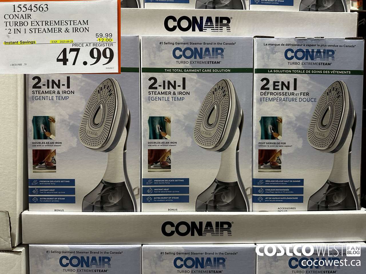 1554563 CONAIR TURBO EXTREMESTEAM 2 IN 1 STEAMER & IRON ($12.00 INSTANT SAVINGS EXPIRES ON 2025-09-28) $47.99