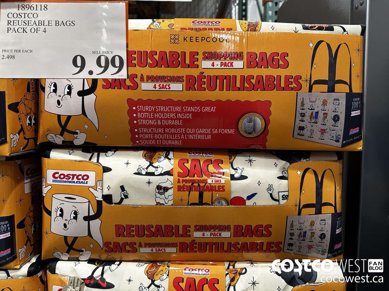 1896118 COSTCO REUSEABLE BAGS PACK OF 4 $9.99