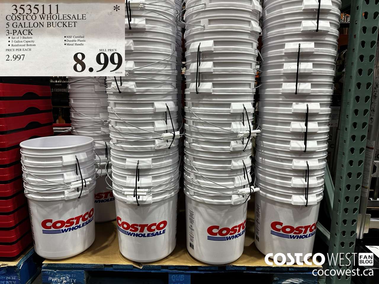 3535111 COSTCO WHOLESALE 5 GALLON BUCKET 3-PACK $8.99