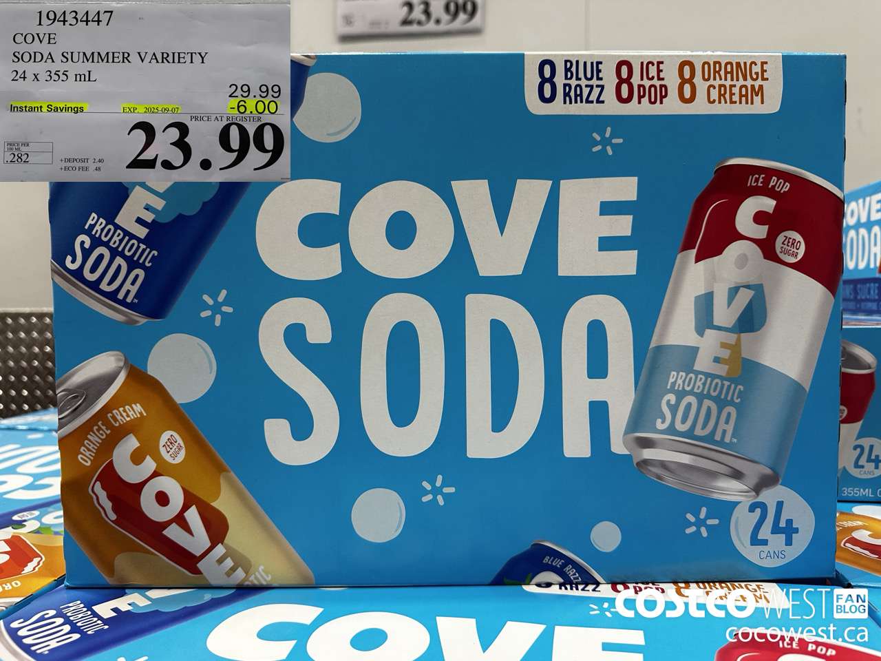1943447 COVE SODA SUMMER VARIETY 24 X 355ML ($6.00 INSTANT SAVINGS EXPIRES ON 2025-09-07) $23.99