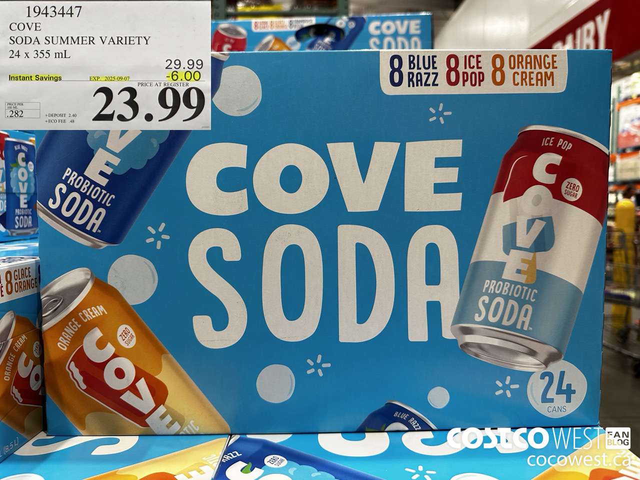 1943447 COVE SODA SUMMER VARIETY 24 X 355ML ($6.00 INSTANT SAVINGS EXPIRES ON 2025-09-07) $23.99