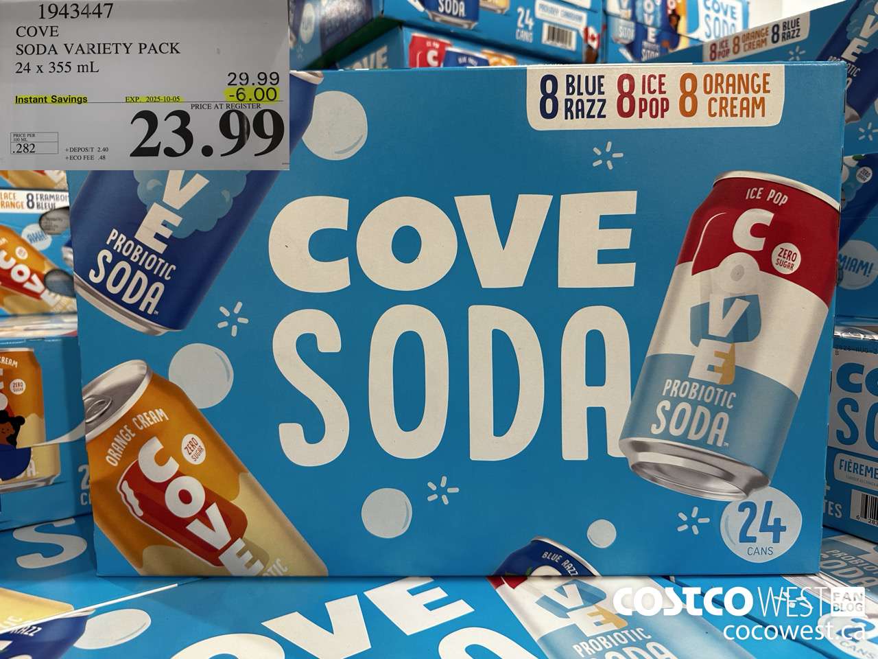 1943447 COVE SODA SUMMER VARIETY 24 X 355ML ($6.00 INSTANT SAVINGS EXPIRES ON 2025-10-05) $23.99