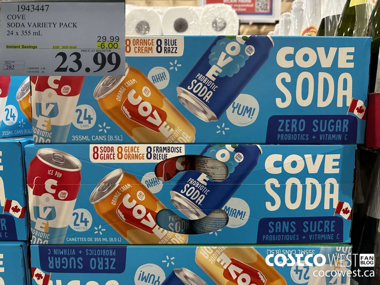 1943447 COVE SODA SUMMER VARIETY 24 X 355ML ($6.00 INSTANT SAVINGS EXPIRES ON 2025-10-05) $23.99