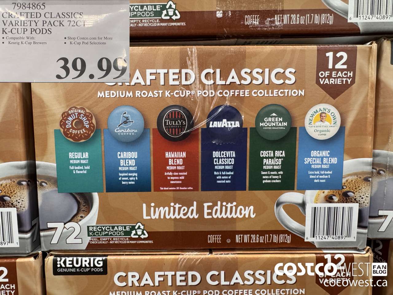 7984865 CRAFTED CLASSICS VARIETY PACK 72 CT K-CUP PODS $39.99