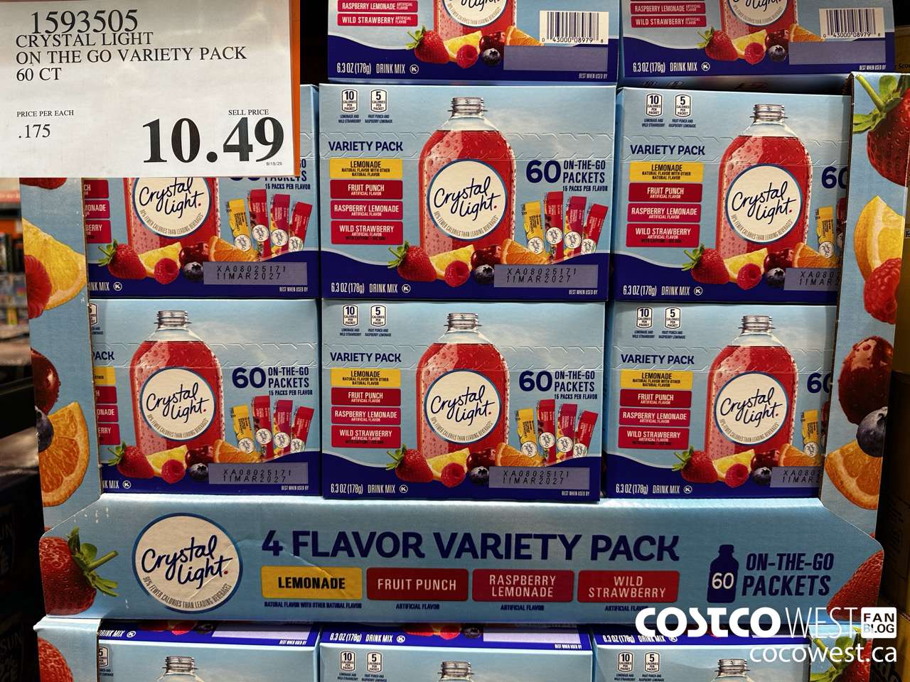 1593505 CRYSTAL LIGHT ON THE GO VARIETY PACK 60 CT $10.49
