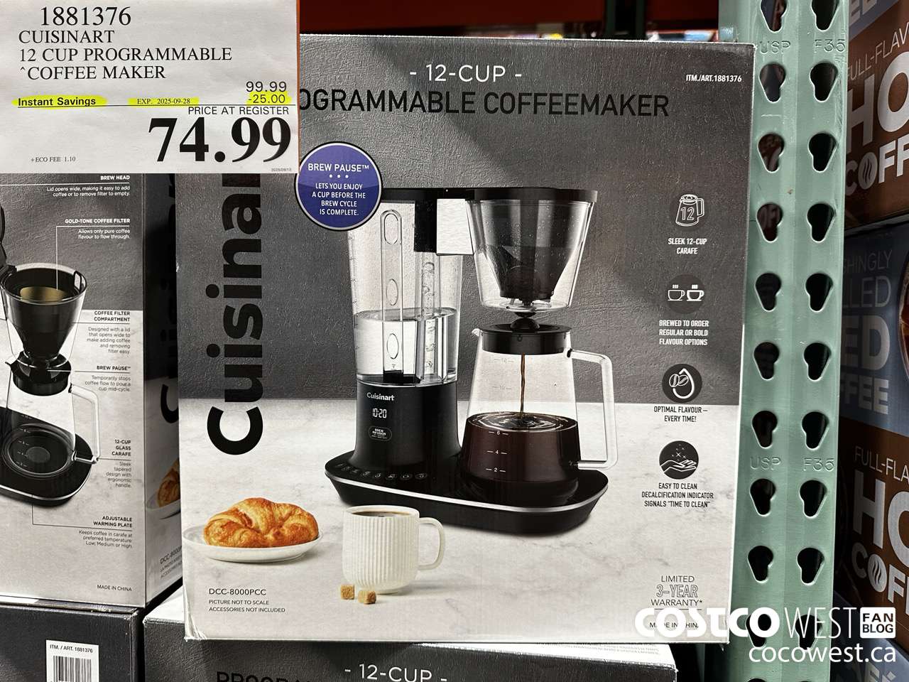 1881376 CUISINART 12 CUP PROGRAMMABLE COFFEEMAKER ($25.00 INSTANT SAVINGS EXPIRES ON 2025-09-28) $74.99