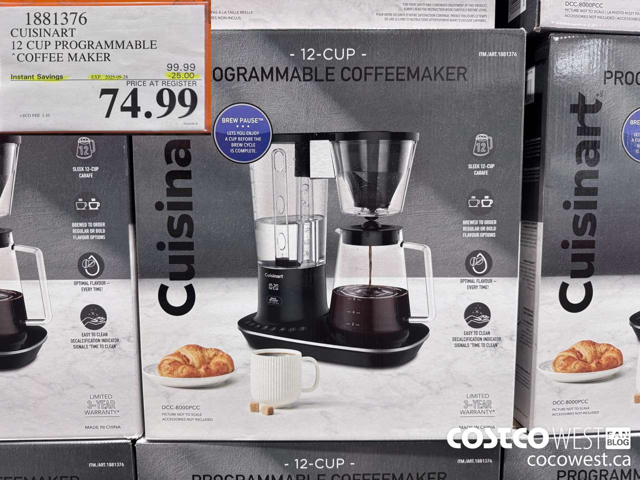 1881376 CUISINART 12 CUP PROGRAMMABLE COFFEEMAKER ($25.00 INSTANT SAVINGS EXPIRES ON 2025-09-28) $74.99