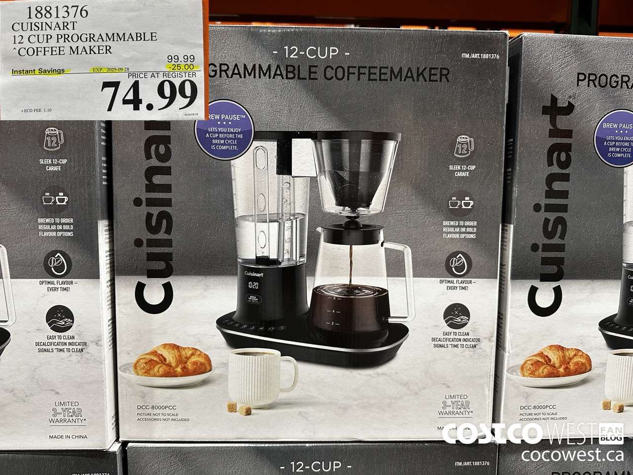 1881376 CUISINART 12 CUP PROGRAMMABLE COFFEEMAKER ($25.00 INSTANT SAVINGS EXPIRES ON 2025-09-28) $74.99