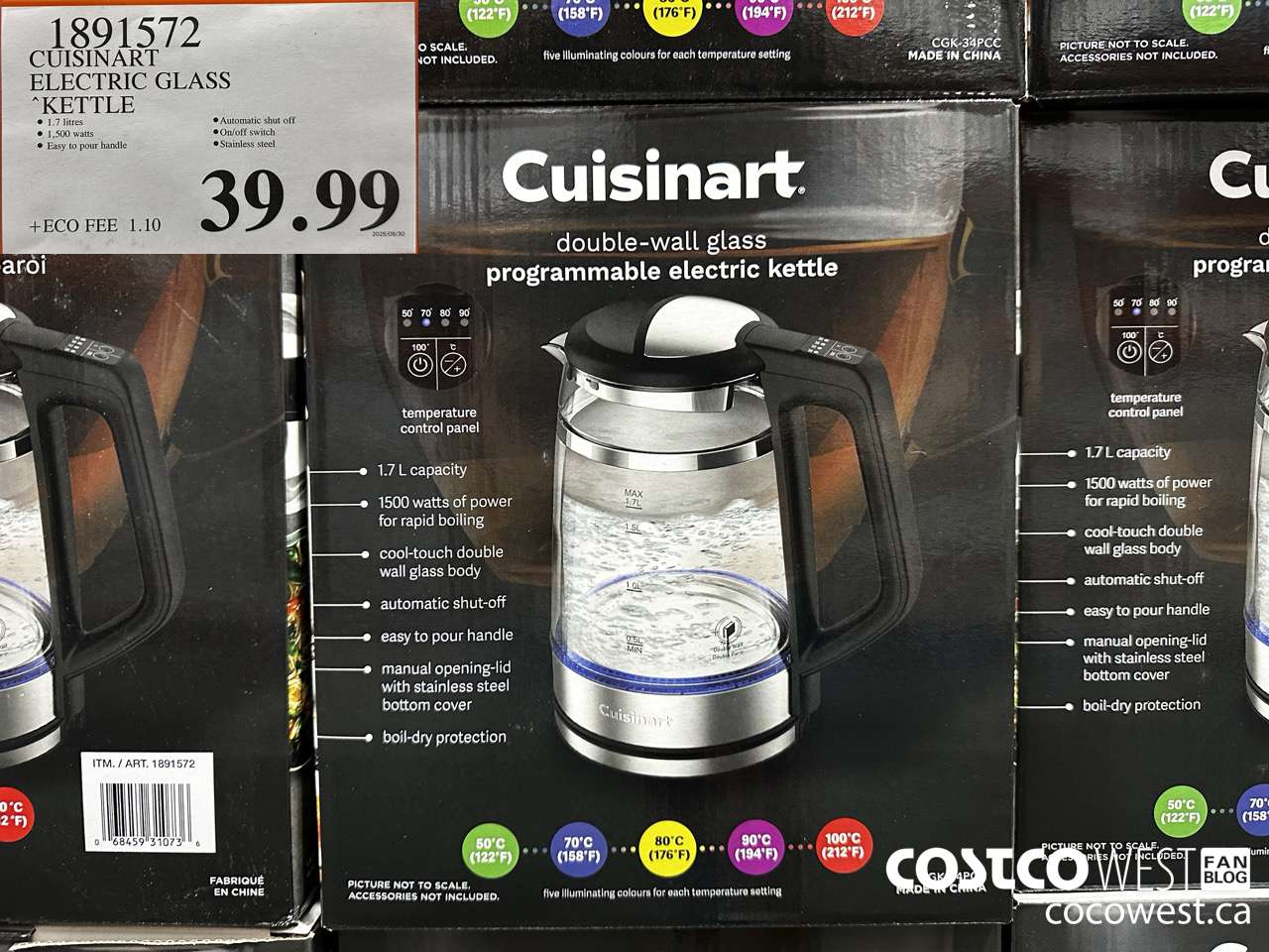 1891572 CUISINART ELECTRIC GLASS KETTLE 1.8QT (1.7L) $39.99