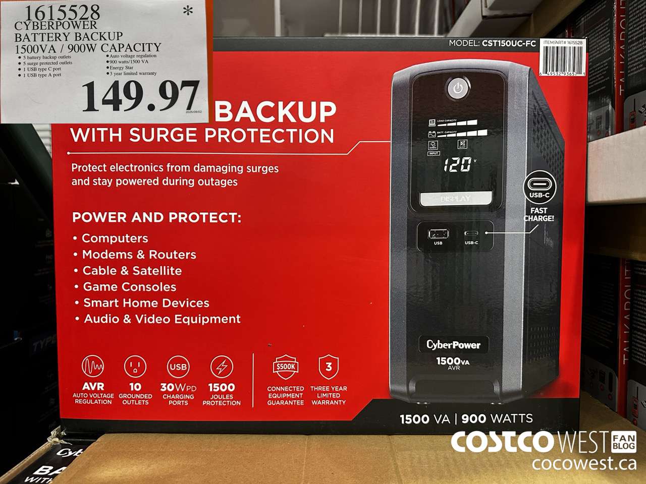 1615528 CYBERPOWER BATTERY BACKUP CST150UC $149.97