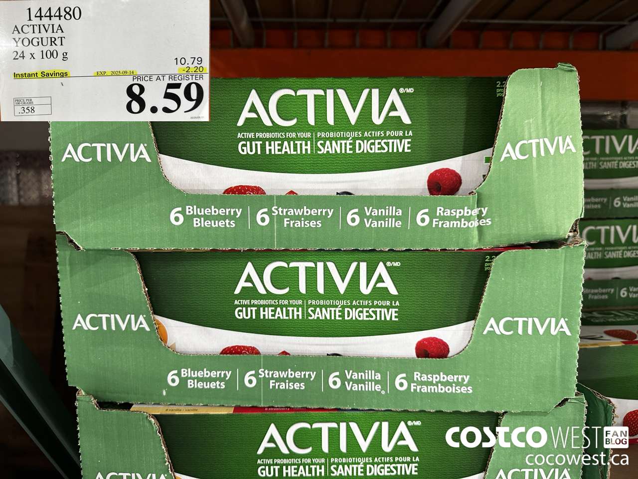 144480 DANONE ACTIVIA YOGURT 24 x 100 g ($2.20 INSTANT SAVINGS EXPIRES ON 2025-09-14) $8.59