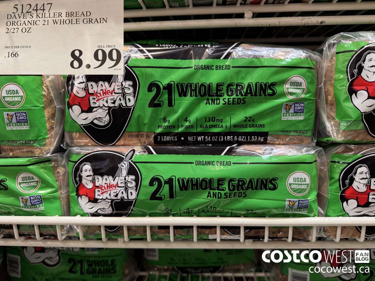 512447 DAVE'S KILLER BREAD ORGANIC 21 WHOLE GRAIN 2/27 OZ $8.99