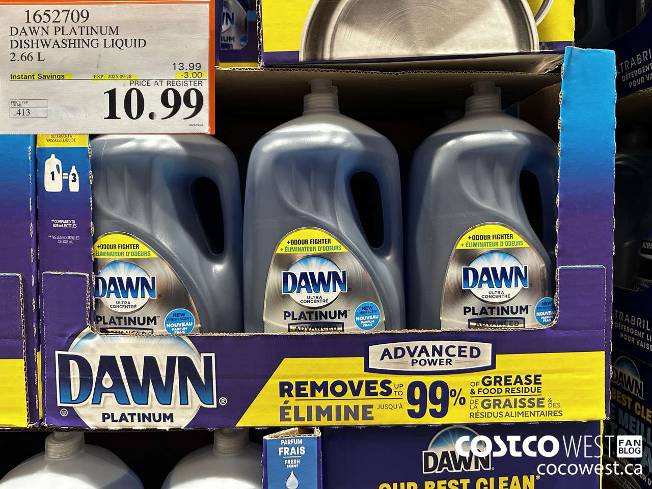 1652709 DAWN PLATINUM LIQUID DISH DETERGENT 2.66L ($3.00 INSTANT SAVINGS EXPIRES ON 2025-09-28) $10.99