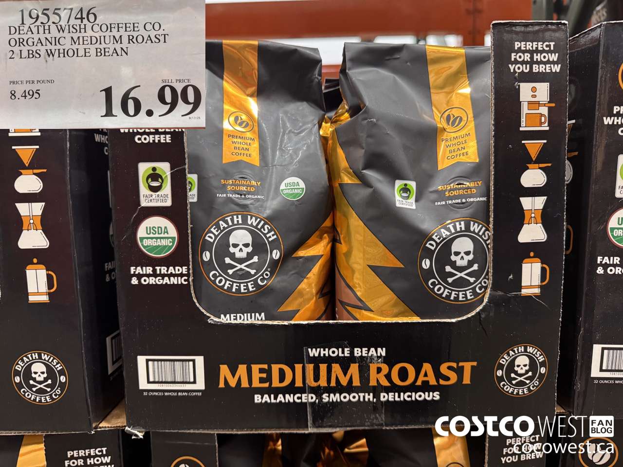 1955746 DEATH WISH COFFEE CO. ORGANIC MEDIUM ROAST 2 LBS WHOLE BEAN $16.99