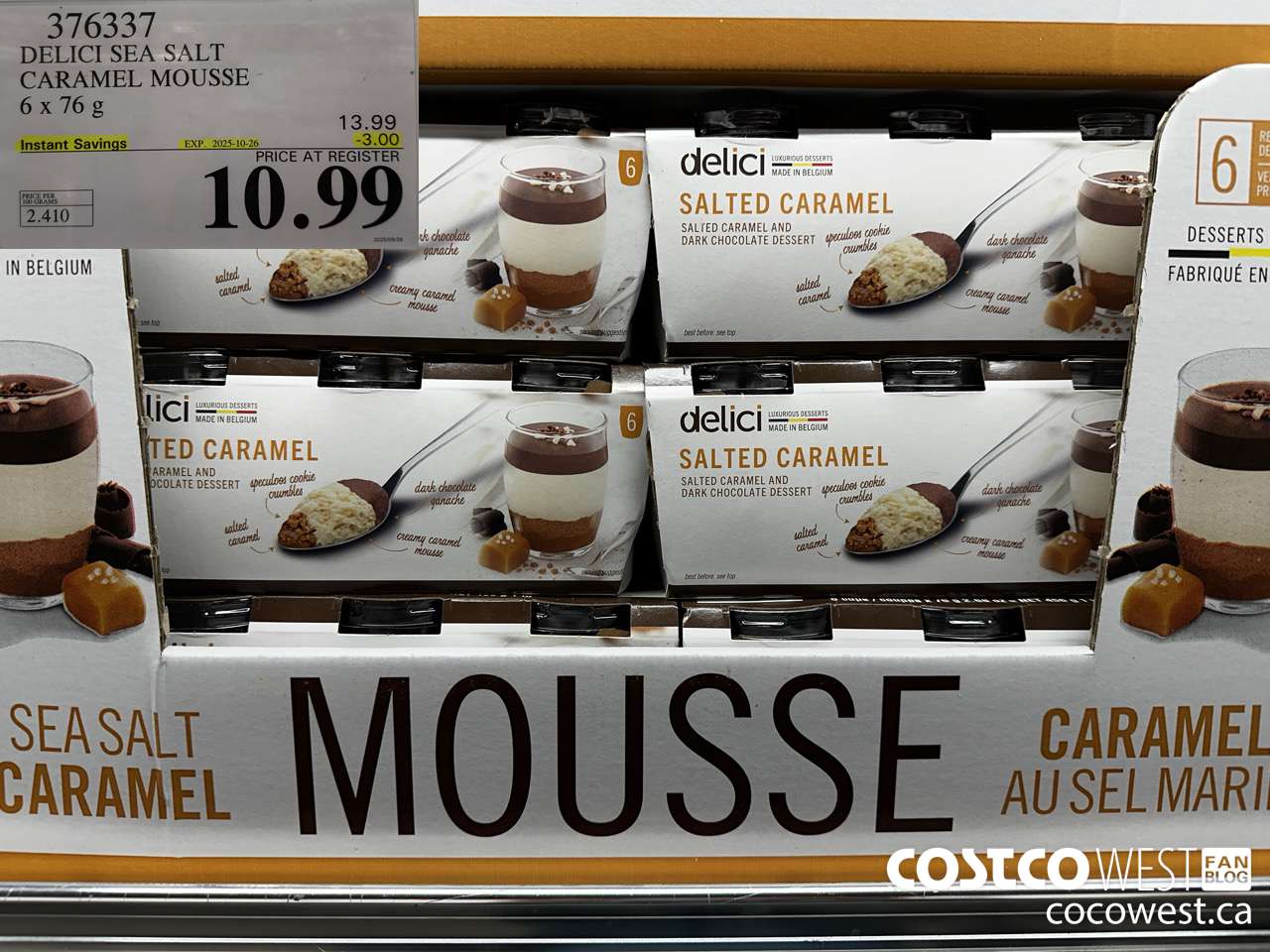 376337 DELICI SEA SALT CARAMEL MOUSSE 6 x 76 g ($3.00 INSTANT SAVINGS EXPIRES ON 2025-10-26) $10.99