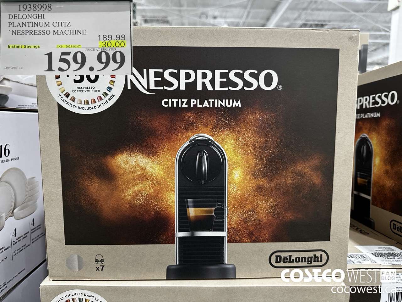 1938998 DELONGHI PLATINUM CITIZ NESPRESSO MACHINE ($30.00 INSTANT SAVINGS EXPIRES ON 2025-09-07) $159.99