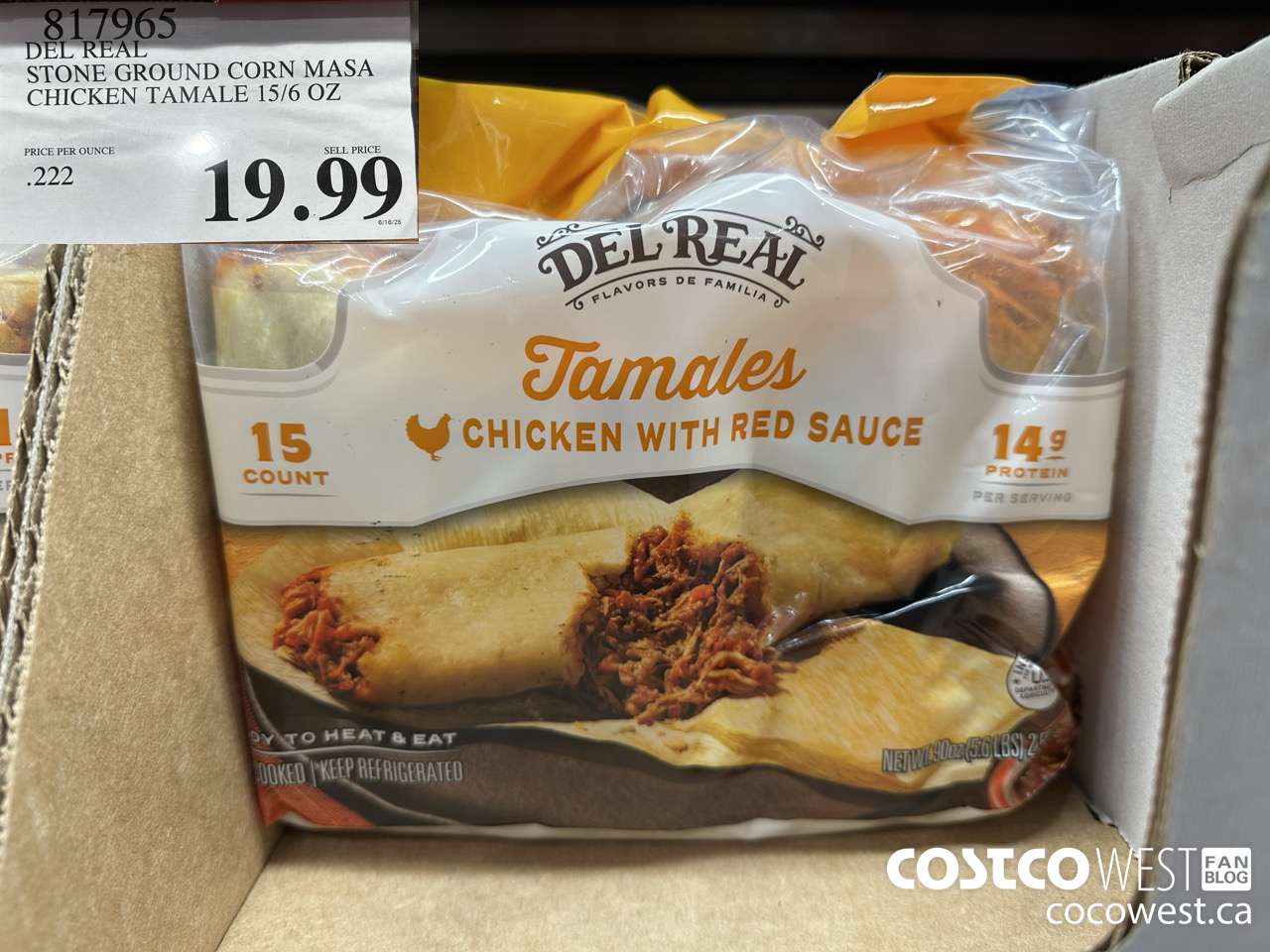 817965 DEL REAL STONE GROUND CORN MASA CHICKEN TAMALE 15/6 OZ $19.99