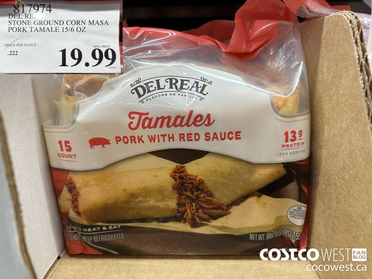 817974 DEL REAL STONE GROUND CORN MASA PORK TAMALE 15/6 OZ $19.99