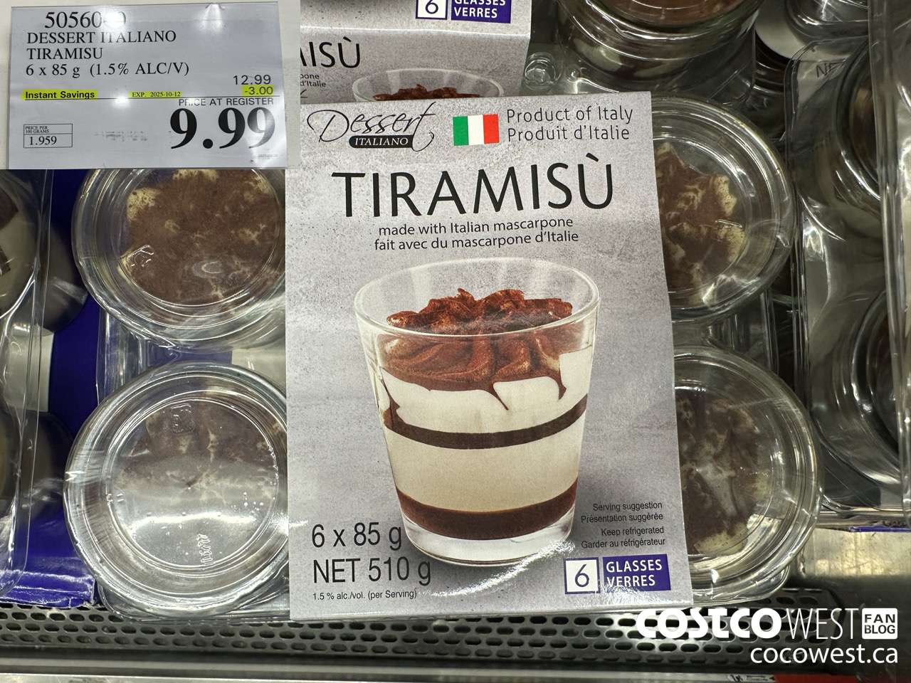 5056000 DESSERT ITALIANO FRESH ITALIAN TIRAMISU 6 X 85 G ($3.00 INSTANT SAVINGS EXPIRES ON 2025-10-12) $9.99